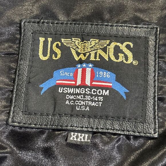 US Wings Men’s Black Leather Bomber Flight Jacket Size XXL - Picture 12 of 16